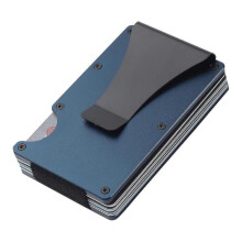 (Aluminium Blue) Carbon Fiber Credit Card Holder With Metal Money Clip -nfc Rfid Blocking Slim Metal Wallet Purse For Men