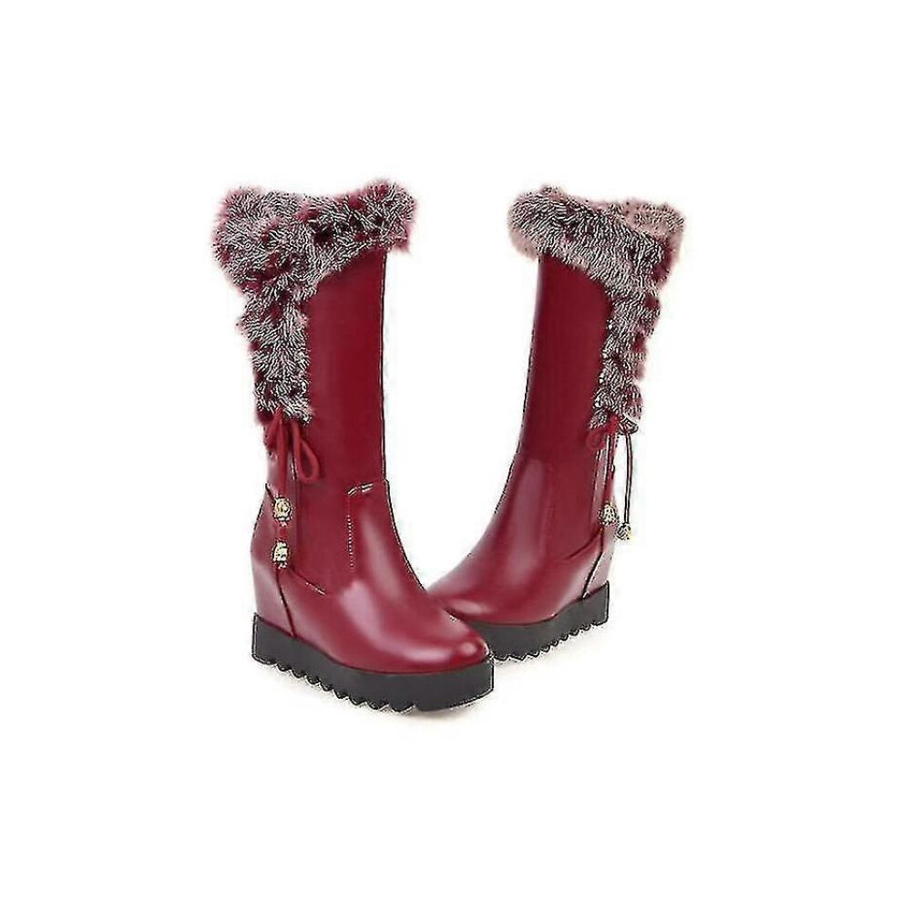 (EU35, Red) Woman Ankle Boots Short Boots Winter Boots Winter Shoes Fur Boots Snow Boots-image