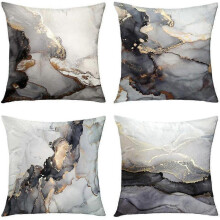 Wekity Marble Texture Black And Gold Silver Decorative Throw Pillow Covers Luxury Abstract Fluid Art Ink Soft Velvet Pillow Case Square Cushion Covers