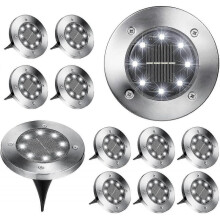 Ground Lights, 12 Pack 8 Led Solar In-ground Lights, Waterproof , Cool White