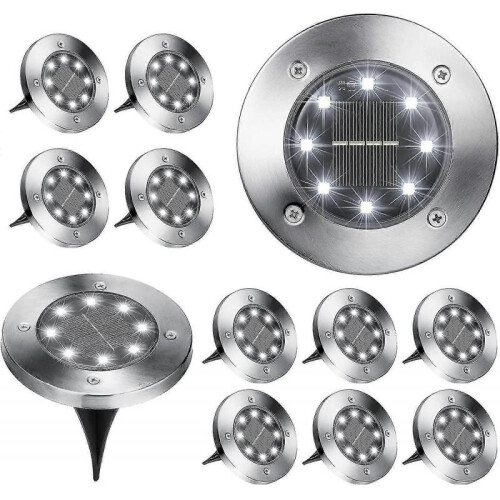 Ground Lights, 12 Pack 8 Led Solar In-ground Lights, Waterproof , Cool White