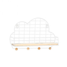 (White Cloud) Metal Wooden Wall Mount Shelf Rack Basket Hooks Book Holder Storage Organizer