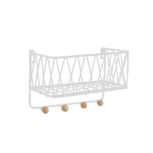 (White S) Metal Wooden Wall Mount Shelf Rack Basket Hooks Book Holder Storage Organizer