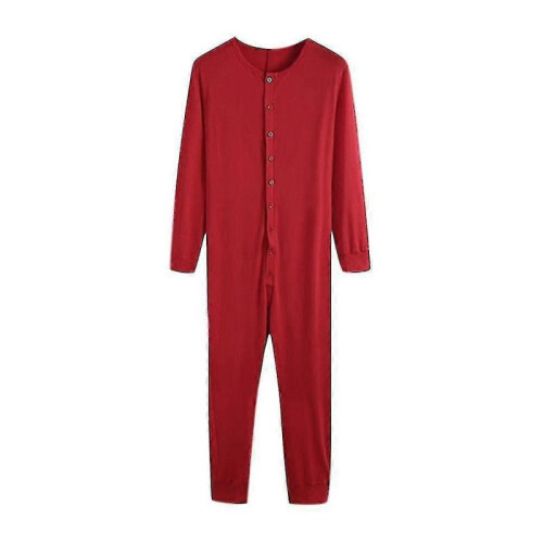 (XL,Red)Men's One Piece Long Johns Night Pajama 1