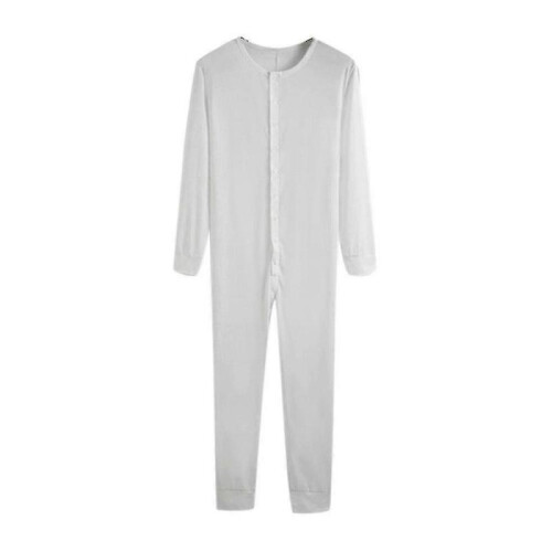 (3XL,White)Men's One Piece Long Johns Night Pajama 1