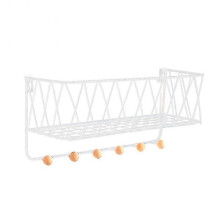 (White L) Metal Wooden Wall Mount Shelf Rack Basket Hooks Book Holder Storage Organizer