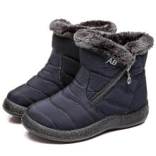 (42, Navy Blue) Winter Lightweight Thick Fur Ankle Waterproof 11cm Heel Boots For Women