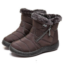 (41, Dark Brown) Winter Lightweight Thick Fur Ankle Waterproof 11cm Heel Boots For Women