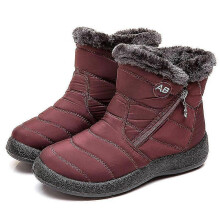 (35, maroon) Winter Lightweight Thick Fur Ankle Waterproof 11cm Heel Boots For Women