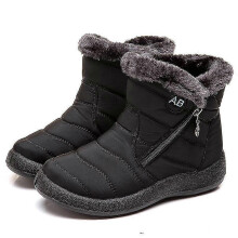 (39, Black) Winter Lightweight Thick Fur Ankle Waterproof 11cm Heel Boots For Women
