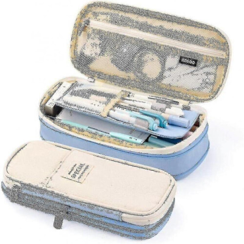 (Light Blue) Large Capacity Pencil Case Large Capacity Storage Bag Storage Box