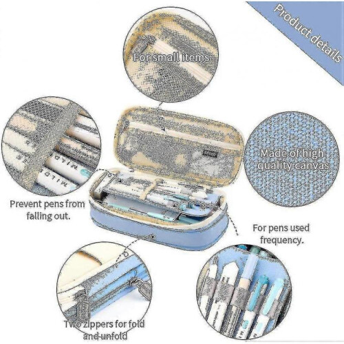 (Light Blue) Large Capacity Pencil Case Large Capacity Storage Bag Storage Box 2