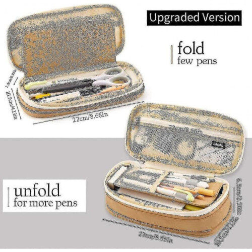 (Khaki) Large Capacity Pencil Case Large Capacity Storage Bag Storage Box 1