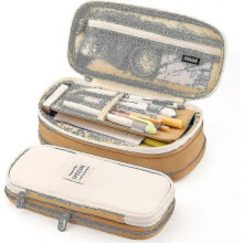 (Khaki) Large Capacity Pencil Case Large Capacity Storage Bag Storage Box