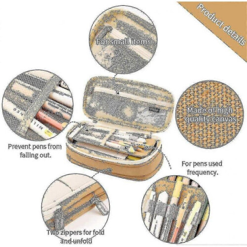 (Khaki) Large Capacity Pencil Case Large Capacity Storage Bag Storage Box 2