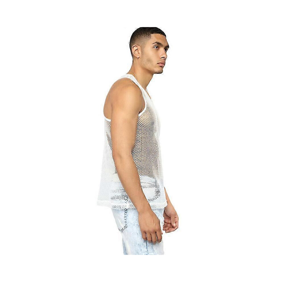 (L,Beige)Men's Mesh Fishnet See Through Shirt Short Sleeve Muscle Undershirts Tee Tops Zekai