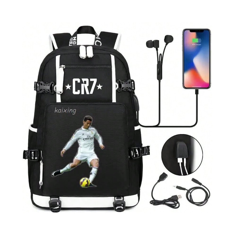 (Picture Color-3) Fashion CR7 Backpack USB Charging School Bag 15.6 Inch Laptop Backpack Female Male Book Bag Bagpacks Waterproof Teens Back Pack