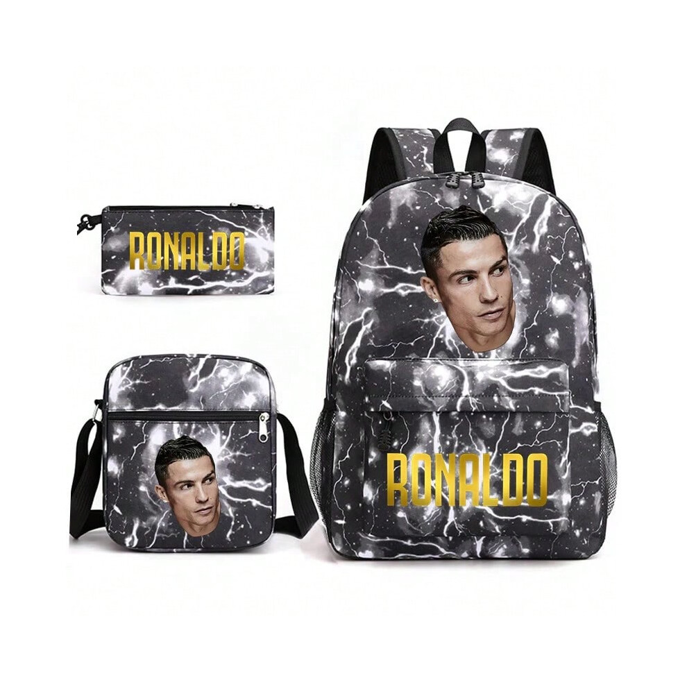 (3) Ronaldo print student schoolbag 3-piece set youth backpack pencil case shoulder bag set-image-OPC-PHNTRR6-NEW