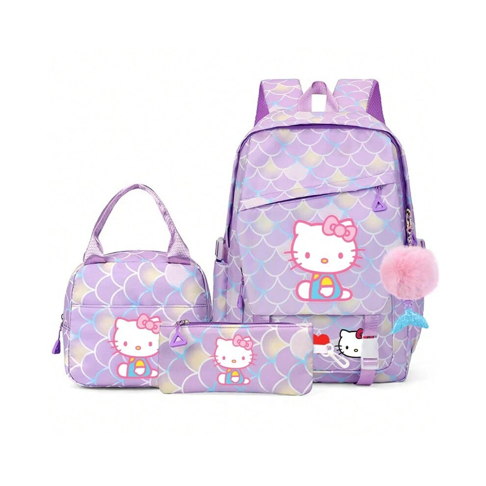 (011) 3Pcs Hello Kitty Fish Scale Kids Backpacks With Mermaid Pendant Lunch School Bag Children Schoolbag For Girls Sets-image-OPC-PHNTRTW-NEW