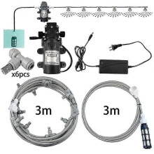 (6m kit) Smart Misting Cooling System Kit 6-18m 6mm Slip Lock Nozzles Quick Fitting Tee Connectors Compatible Outdoor Garden Terrace Watering