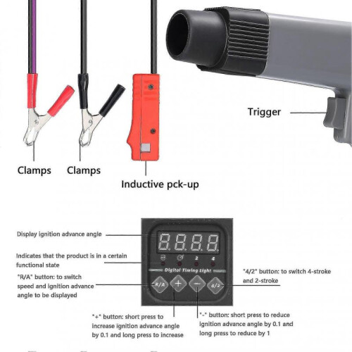 12 V Professional Digital Display Inductive Timing Light Car Motorcycle Petrol Engine Ignition Timing Strobe Lamp Detector Auto Motorcycle Detection D 1