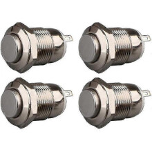 Momentary Push Button Waterproof Stainless Steel 4pcs On Off 12mm 2a 12v / 24v / 125v / 250v (head Up)