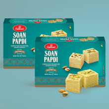 Haldiram's Soan Papdi – 250g (Pack of 2) | Flaky & Sweet Indian Dessert | Cardamom Flavoured Traditional Mithai | Net Weight 500g