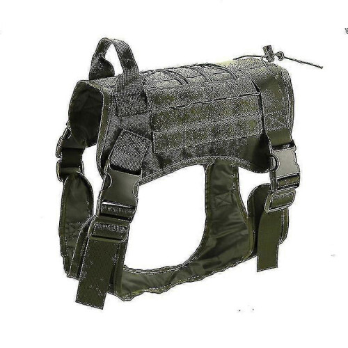 (L,Green)Tactical Dog Harness Nylon Handle Adjustable Training Harness Pet Working Vest Zekai