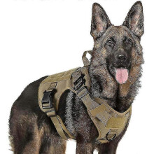 (XL, Khaki) Tactical Dog Harness Nylon Handle Adjustable Training Harness Pet Working Vest Zekai
