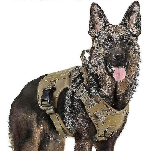 (XL,Khaki)Tactical Dog Harness Nylon Handle Adjustable Training Harness Pet Working Vest Zekai