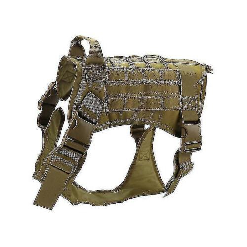 (L,Khaki)Tactical Dog Harness Nylon Handle Adjustable Training Harness Pet Working Vest Zekai