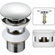 Universal Sink Drain with tomatic Pop-Up Overflow Push Open Click Clack for Bathroom 1-1/4" Chrome Brass