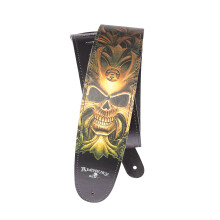 D'Addario Accessories Leather Guitar Strap - Guitar Accessories, Green Skull