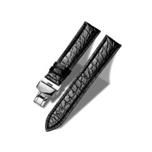 MUEN Alligator Leather Watch Strap with Deployment Clasp,12mm-24mm Black Brown Crocodile Replacement Strap Deployment Polished Watch Band for Men
