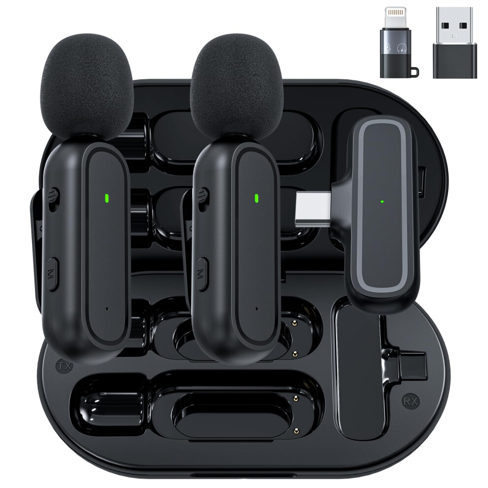 Wireless Lavalier Microphone For Iphone Android Camera Usb-C With Charging Case, Noise Canceling Wireless Mini Microphone For Youtube, Tiktok, Vlog, 803173493538