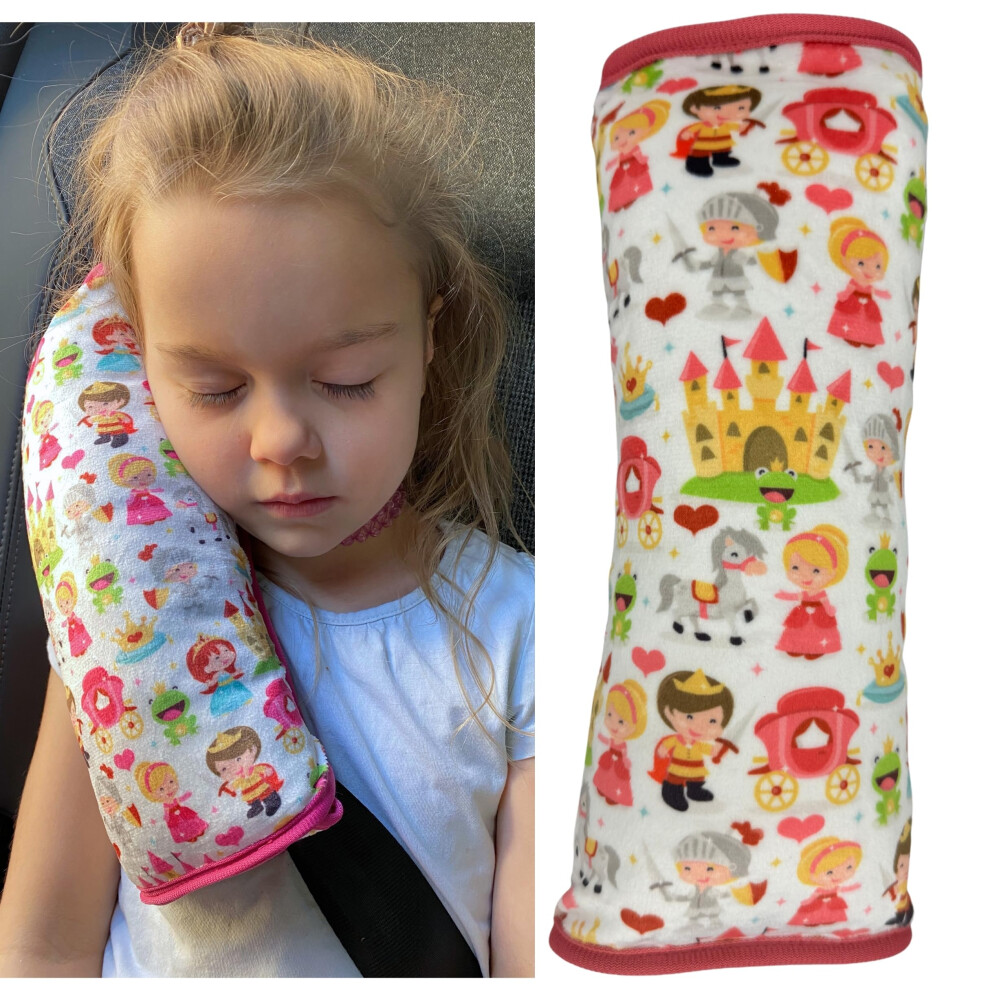 Heckbo Girls Princess Prince Car Seatbelt Pillow For Children - Machine Washable - Boy Kids Children Soft Car Seat Belt Cover Sleeping Pillows