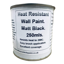 1 x 250ml Matt Black Heat Resistant Wall Paint. for Wood Burner Stove Alcove. Brick, Concrete, Plaster, Cement Board, Rendering, Metal, Timber etc.