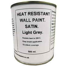 1 x 500ml Satin Light Grey Heat Resistant Wall Paint. Wood Burner Stove Alcove. Brick, concrete, plaster, cement board, rendering, metal, timber etc.