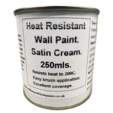 1 x 250ml Satin Cream Heat Resistant Wall Paint. Wood Burner Stove Alcove. Brick, concrete, plaster, cement board, rendering, metal, timber etc.