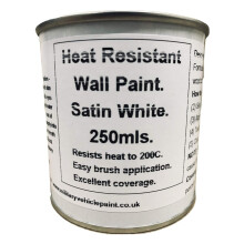 1 x 250ml Satin White Heat Resistant Wall Paint. Wood Burner Stove Alcove. Brick, Concrete, Plaster, Cement Board, Rendering, Metal, Timber etc.