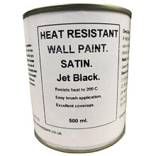 1 x 500ml Satin Jet Black Heat Resistant Wall Paint. Wood Burner Stove Alcove. Brick, Concrete, Plaster, Cement Board, Rendering, Metal, Timber etc.