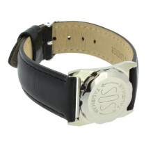 SOS Talisman Watch Style Stainless Steel Capsule Black Nappa Polished Leather Strap - 18mm Wide