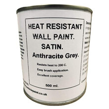 1 x 500ml Satin Anthracite/Dark Grey Heat Resistant Wall Paint. Wood Burner Stove Alcove. Brick, concrete, plaster, cement board, rendering, metal,