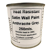 1 x 250ml Satin Anthracite/Dark Grey Heat Resistant Wall Paint. Wood Burner Stove Alcove. Brick, concrete, plaster, cement board, rendering, metal,