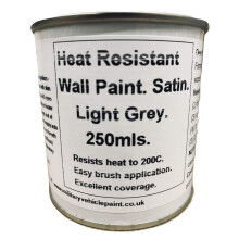 1 x 250ml Satin Light Grey Heat Resistant Wall Paint. Wood Burner Stove Alcove. Brick, concrete, plaster, cement board, rendering, metal, timber etc.