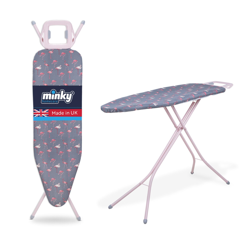 Minky Flamingo Limited Edition Ironing Board With Large 122 X 38 Cm Ironing Surface Pink
