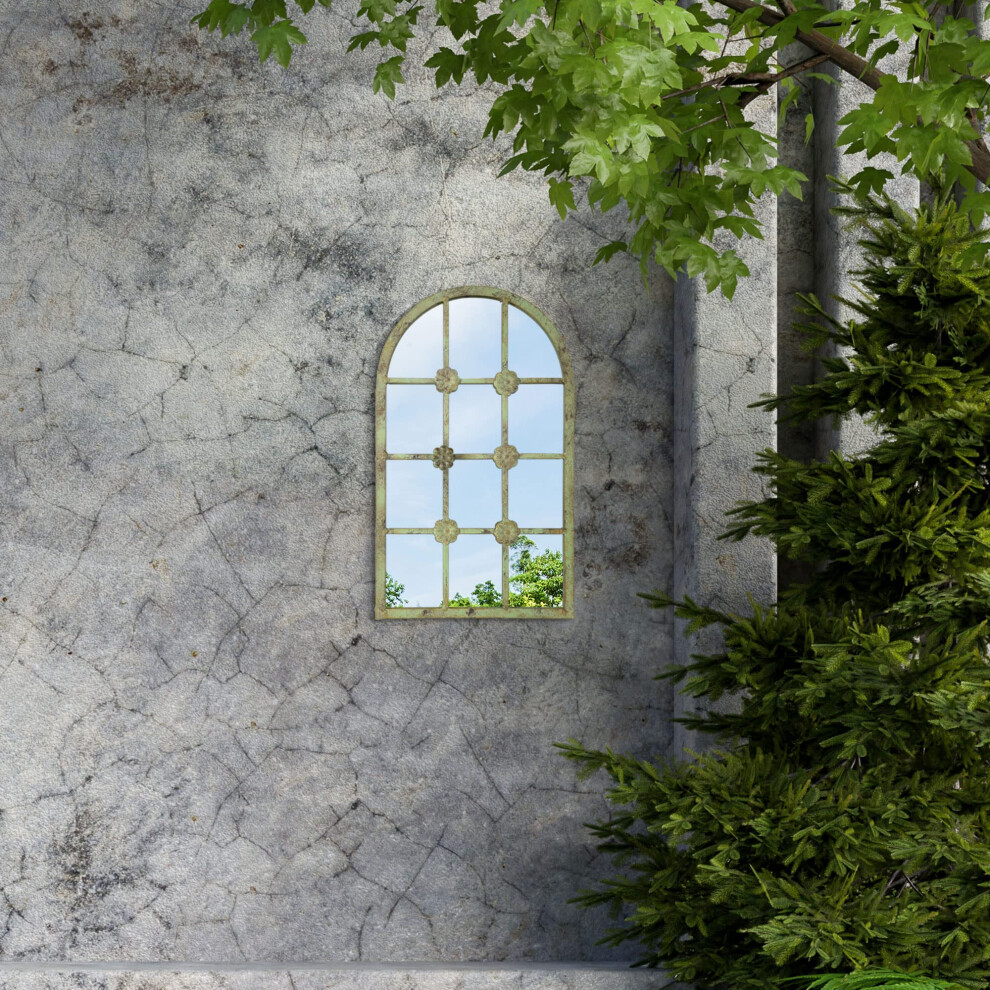 Large Metal Rustic Arched Shaped Window Garden Outdoor Mirror 40cm X 24cm-image-OPC-PHNTXP9-NEW