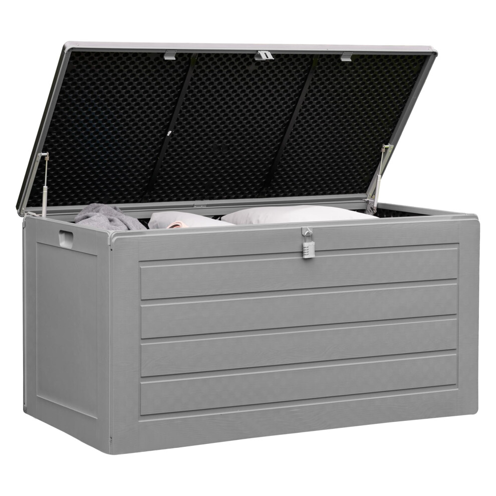 Olsen & Smith 680L Large Garden Storage Box - Weather Resistant Heavy Duty Garden Box With Padlock & Wood Effect - Huge Capacity Outdoor Storage Chest