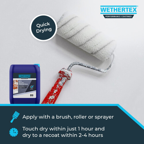 Wethertex ST1 Quick Dry Stabilising Primer - Excellent Adhesion - Quick Drying Formula - Water Based - Clear - 5L 2