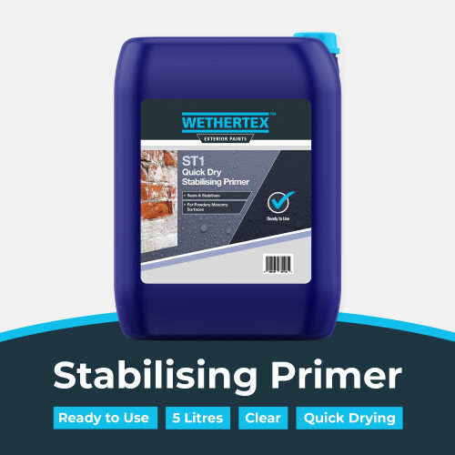 Wethertex ST1 Quick Dry Stabilising Primer - Excellent Adhesion - Quick Drying Formula - Water Based - Clear - 5L 1